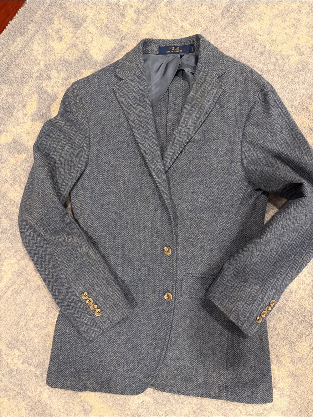 Ralph Lauren Men's Navy Herringbone Wool Blazer - 40R